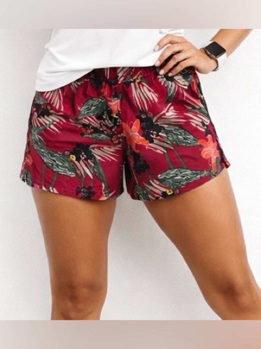 Patagonia Women's Athletic Shorts in Pinkish Red with Floral Pattern